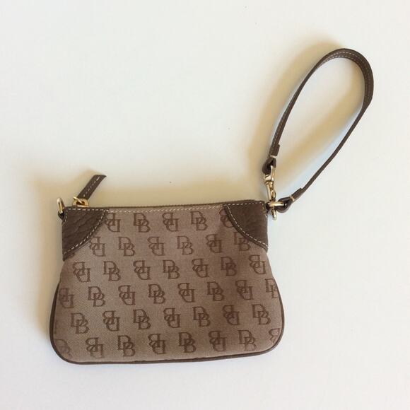 Dooney & Bourke Logo Wristlet Brown Tan NWOT